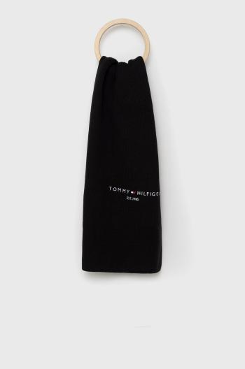 Bavlněný šátek Tommy Hilfiger černá barva, hladký