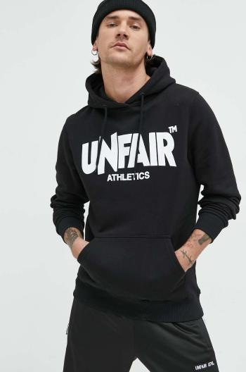 Bavlněná mikina Unfair Athletics pánská, černá barva, s kapucí, s potiskem