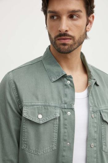 Džínová košile Pepe Jeans REGULAR OVERSHIRT pánská, zelená barva, regular, s klasickým límcem, PM308584YH5