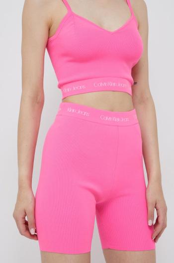 Kraťasy Calvin Klein Jeans dámské, růžová barva, hladké, high waist