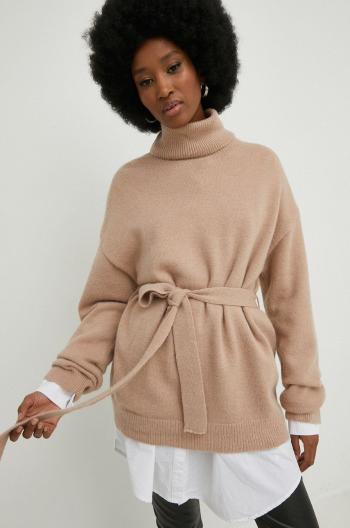 Vlněný svetr Answear Lab dámský, hnědá barva, hřejivý, s golfem