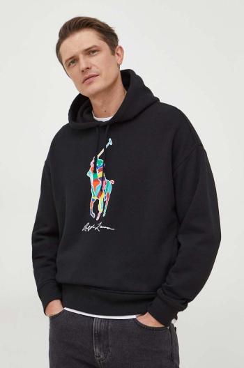 Mikina Polo Ralph Lauren pánská, černá barva, s kapucí, s potiskem, 710926613