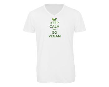 Pánské triko s výstřihem do V Keep calm and Go Vegan