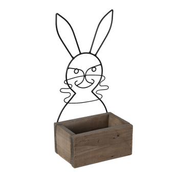 Hnědý dřevěný box s kovovým králíčkem - 20*13*10/44 cm 64818