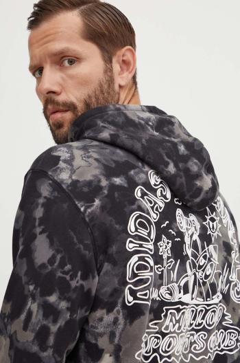 Bavlněná mikina adidas Originals Tie-Dyed Hooded Aop pánská, černá barva, s kapucí, vzorovaná, IZ2508