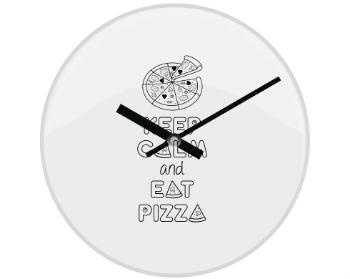 Hodiny skleněné Keep calm and eat pizza