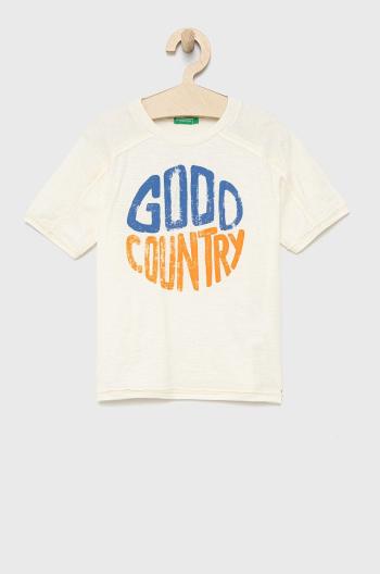 Dětské bavlněné tričko United Colors of Benetton béžová barva, s potiskem