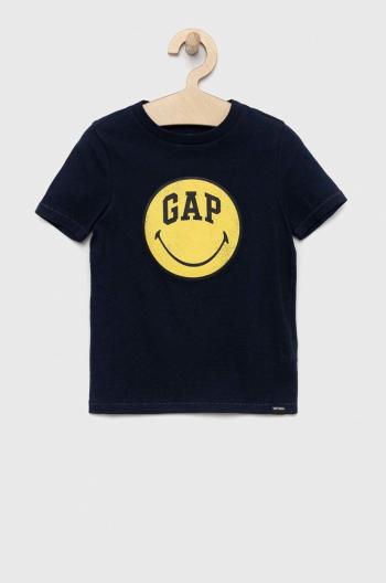 Dětské bavlněné tričko GAP x Smiley tmavomodrá barva, s potiskem