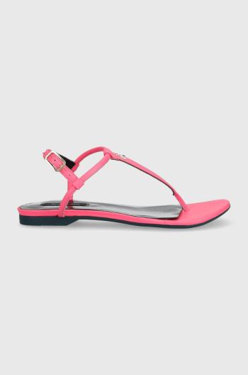 Kožené sandály Patrizia Pepe dámské, růžová barva