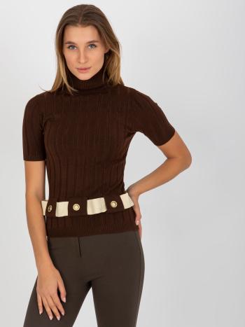 TMAVĚ HNĚDÝ ROLÁK S KRÁTKÝM RUKÁVEM AT-SW-0615.96-DARK BROWN Velikost: ONE SIZE