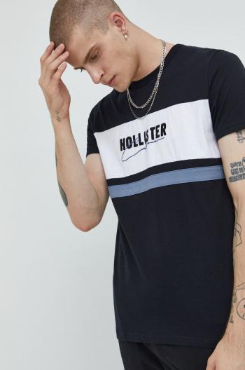 Bavlněné tričko Hollister Co. černá barva, s aplikací