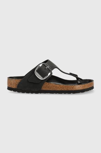 Kožené žabky Birkenstock Gizeh Big Buckle dámské, černá barva, na plochém podpatku, 1023334