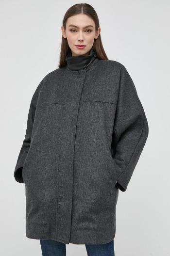 Vlněný kabát Trussardi dámský, šedá barva, přechodný, oversize