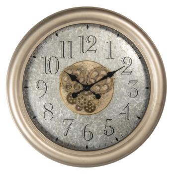 Zlaté antik nástěnné hodiny s ozubenými kolečky - Ø 67*9 cm / 1*AA 5KL0175