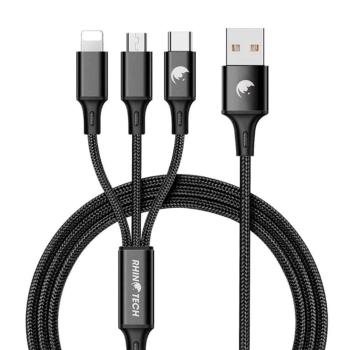 RhinoTech nabíjecí a datový kabel 3v1 USB-A (MicroUSB + Lightning + USB-C) 1,2m RTACC321, černá