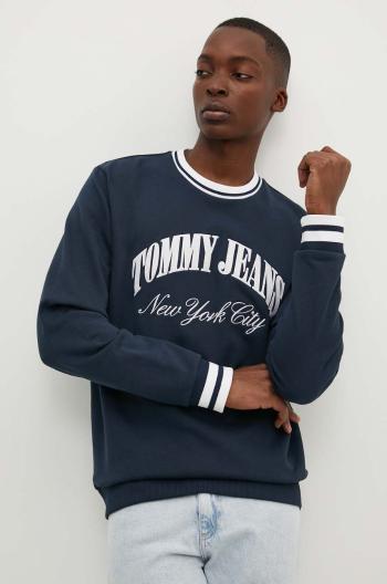 Bavlněná mikina Tommy Jeans pánská, tmavomodrá barva, s aplikací, DM0DM18616