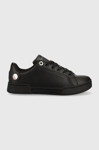 Kožené sneakers boty Tommy Hilfiger Button Detail Court Sneaker , černá barva