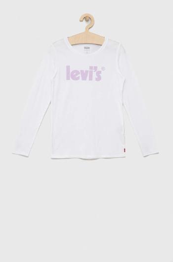 Dětská bavlněná košile s dlouhým rukávem Levi's bílá barva, s potiskem