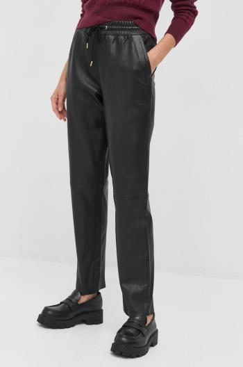 Kožené kalhoty Notes du Nord dámské, černá barva, jednoduché, high waist