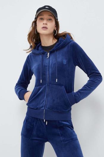 Velurová mikina Juicy Couture tmavomodrá barva, s kapucí