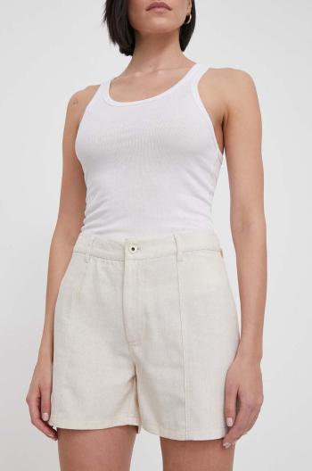 Šortky s příměsí lnu Pepe Jeans TILLY béžová barva, high waist, PL801093