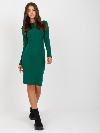 TMAVĚ ZELENÉ ŽEBROVANÉ ŠATY SE STOJÁČKEM -EM-SK-672.04P-DARK GREEN Velikost: ONE SIZE