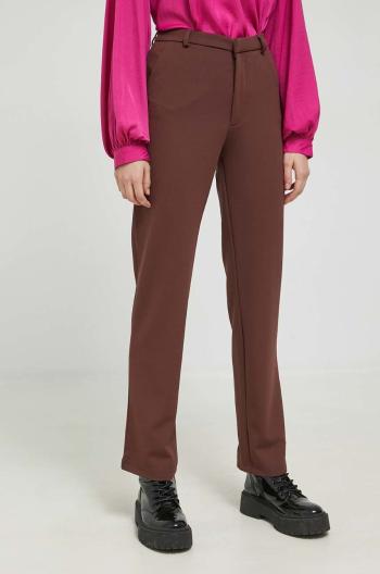 Kalhoty JDY geggo dámské, hnědá barva, jednoduché, medium waist