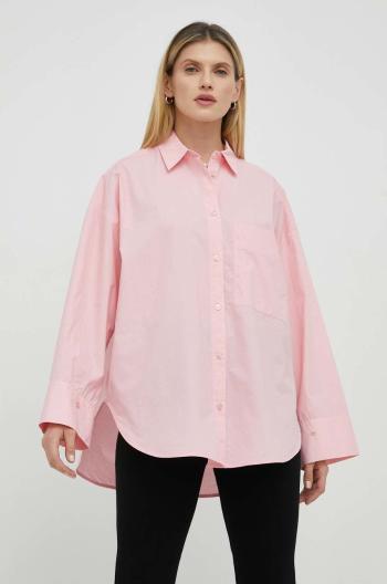 Bavlněné tričko By Malene Birger růžová barva, relaxed, s klasickým límcem