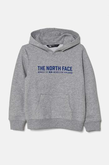 Dětská mikina The North Face VARSITGRAPHIC RELAXED HOODIE šedá barva, s kapucí, s potiskem, NF0A89HBDYX1