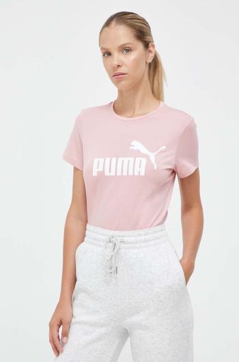 Bavlněné tričko Puma růžová barva