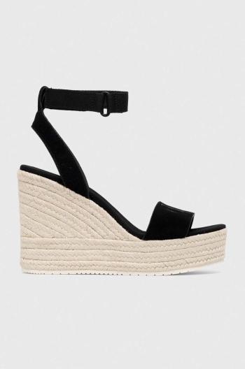 Semišové sandály Calvin Klein Jeans WEDGE SANDAL SU CON MG BTW dámské, černá barva, na platformě, YW0YW01026