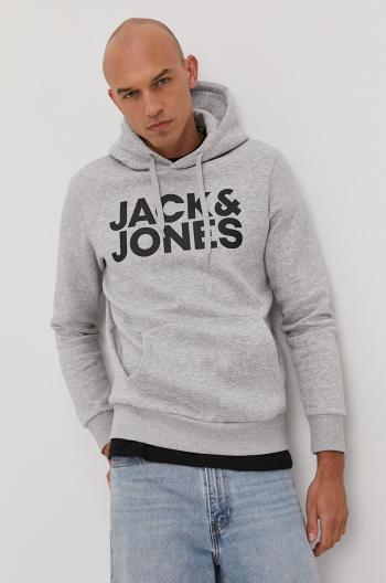 Mikina Jack & Jones pánská, šedá barva, s potiskem