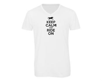 Pánské triko s výstřihem do V Keep calm and ride on