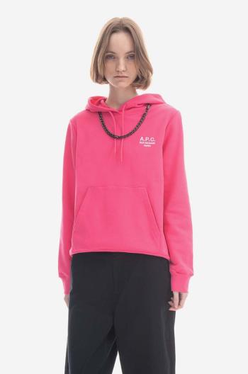 Bavlněná mikina A.P.C. Hoodie Manuela dámská, růžová barva, s kapucí, aplikací, COEZD-F27760 BRIGHT PINK