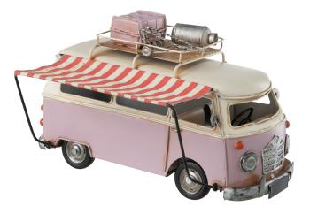 Růžový kovový retro model starého autobusu  - 28*22*17cm 23661