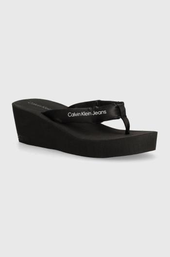 Žabky Calvin Klein Jeans BEACH WEDGE SANDAL PADDED NY dámské, černá barva, na klínku, YW0YW01397