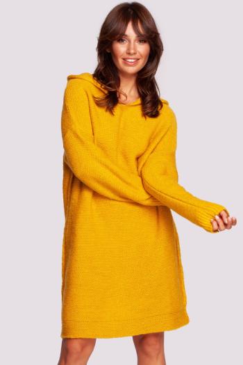 Žluté svetrové šaty s kapucí BK089