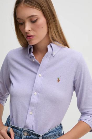 Bavlněná košile Polo Ralph Lauren fialová barva, regular, s klasickým límcem, 211924258