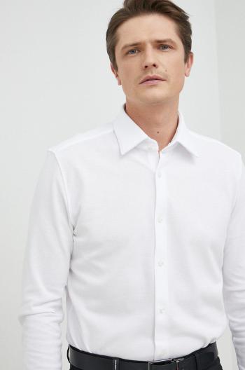 Bavlněné tričko BOSS bílá barva, regular, s klasickým límcem
