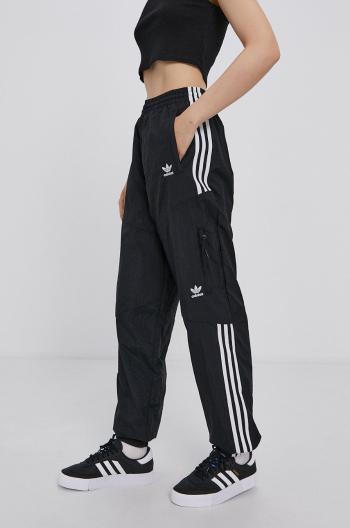 Kalhoty adidas Originals H22870 dámské, černá barva, jednoduché, high waist