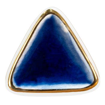 Bílo-modrá antik úchytka s popraskáním ve tvaru trojúhelníku Azue - 5*5*7 cm 65040