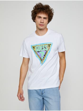 Bílé pánské tričko s potiskem Guess Brushed Triangle