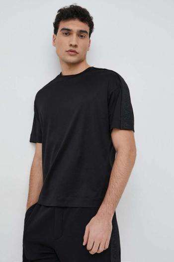 Tričko Emporio Armani černá barva, s aplikací