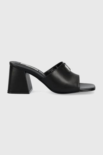 Kožené pantofle Karl Lagerfeld Volante dámské, černá barva, na podpatku