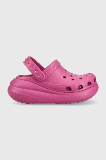 Pantofle Crocs Classic Crush Clog dámské, růžová barva, na platformě