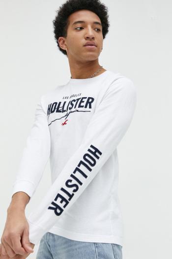 Bavlněné tričko s dlouhým rukávem Hollister Co. bílá barva