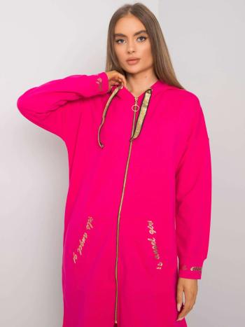 FUCHSIOVÁ DLOUHÁ MIKINA NA ZIP S KAPUCÍ A NÁPISY RV-BL-6782.91-FUCHSIA PINK Velikost: L/XL