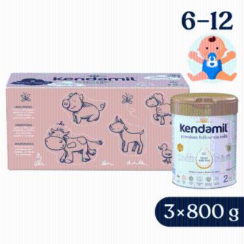 Kendamil Premium 2 HMO+ 2,4 kg (3 × 800 g), kreativní balení s dárkem