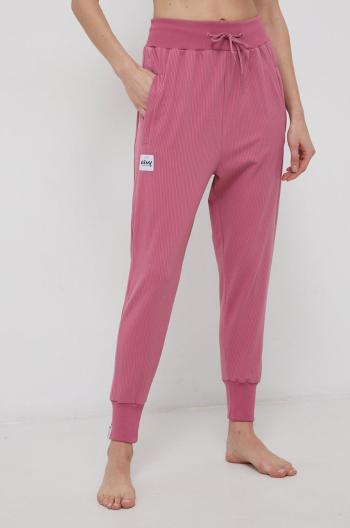 Kalhoty Eivy dámské, růžová barva, vzorované