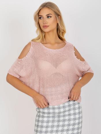 SVĚTLE RŮŽOVÝ SVETR S PERLIČKAMI YP-SW-AWD0367.95-LIGHT PINK Velikost: XL